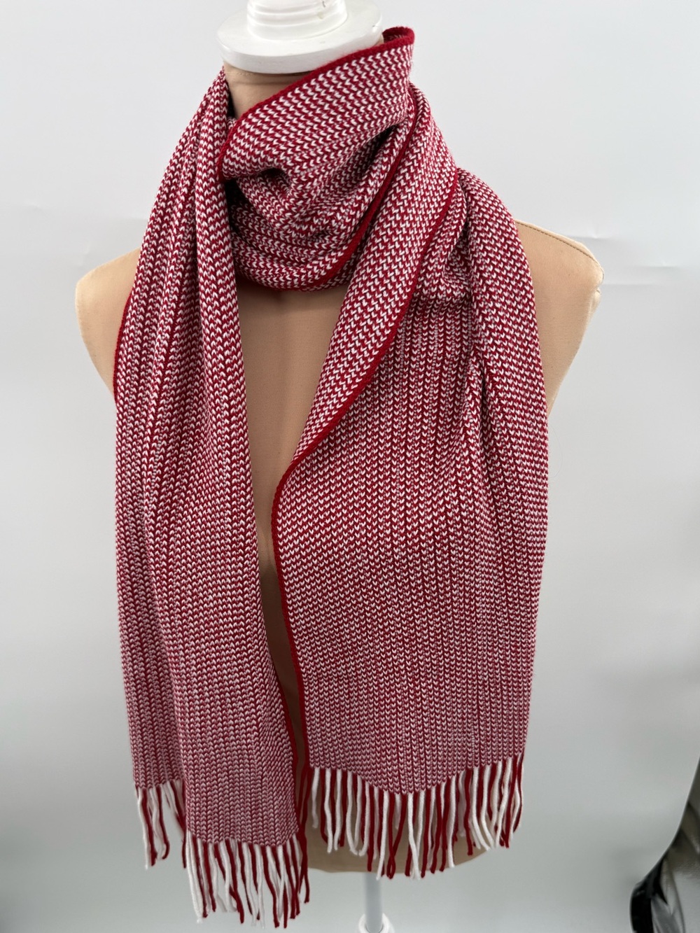 XIOS Red White Knit Scarf Unisex Fringe Winter Long Acrylic Preppy Winter